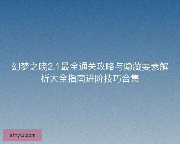 幻梦之晓2.1最全通关攻略与隐藏要素解析大全指南进阶技巧合集